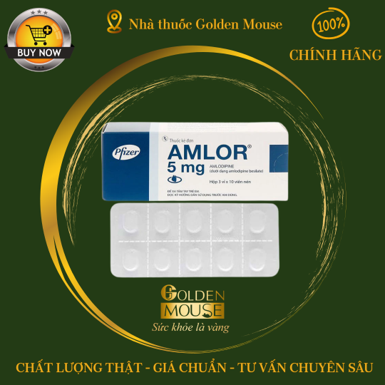 Thuốc Amlor 5mg Tablets Viatris điều trị tăng huyết áp, đau thắt ngực (3 vỉ x 10 viên)