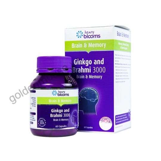 Viên uống tăng tuần hoàn não Ginkgo and Brahmi 3000mg Henry Blooms Hộp 30 viên