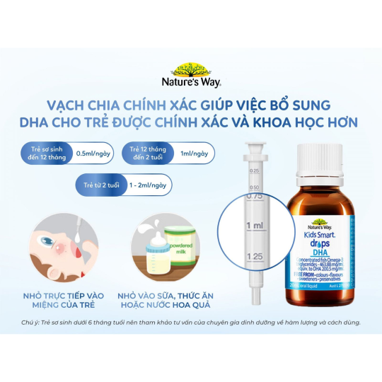Nature's Way Kids Smart Drops DHA - Bổ sung DHA, EPA tốt cho não bộ, mắt và hệ thần kinh