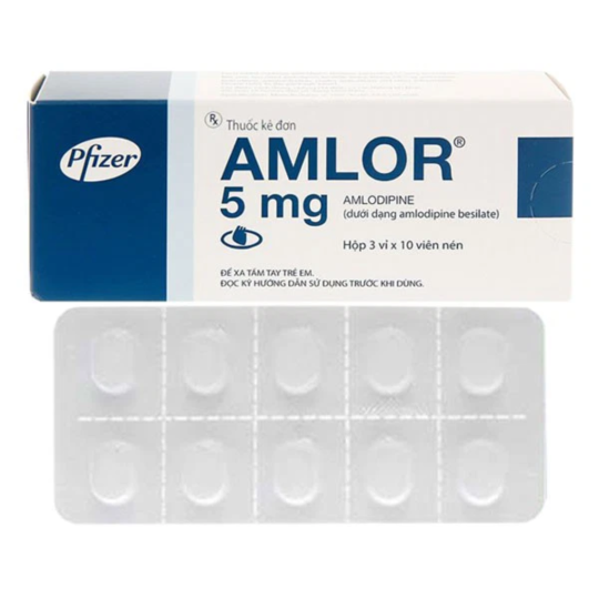 Thuốc Amlor 5mg Tablets Viatris điều trị tăng huyết áp, đau thắt ngực (3 vỉ x 10 viên)