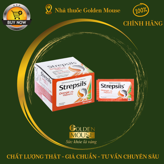 Viên ngậm Strepsils Orange with Vitamin C Reckitt Benckiser điều trị đau họng (50 gói x 2 viên)